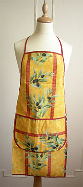 French Apron, Provence fabric (olives. orange x red)